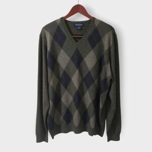 Vtg Brooks Brothers Merino Wool Argyle V-Neck Sweater Green Sz XL Grandpa Preppy